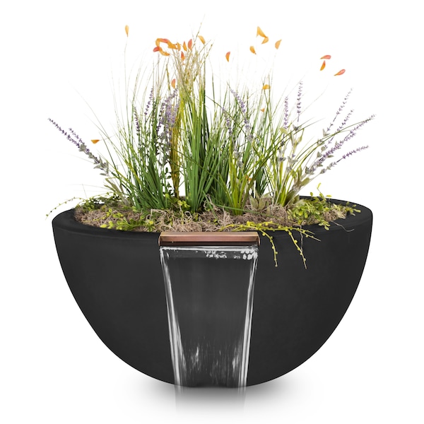 The Outdoor Plus 30 Round Luna Planter & Water Bowl - GFRC Concrete - Black - OPT-LUNPW30-BLK - main